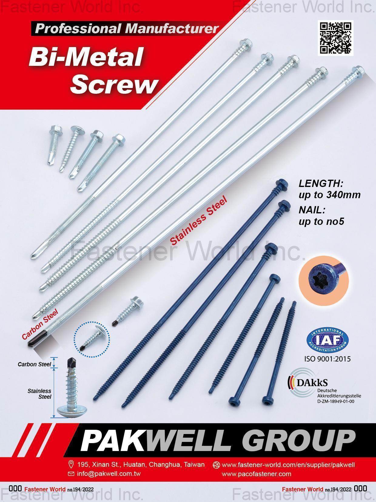 PAKWELL CO., LTD. , Stainless Steel Screws / Stainless Steel Washers / Bi-metal Screws