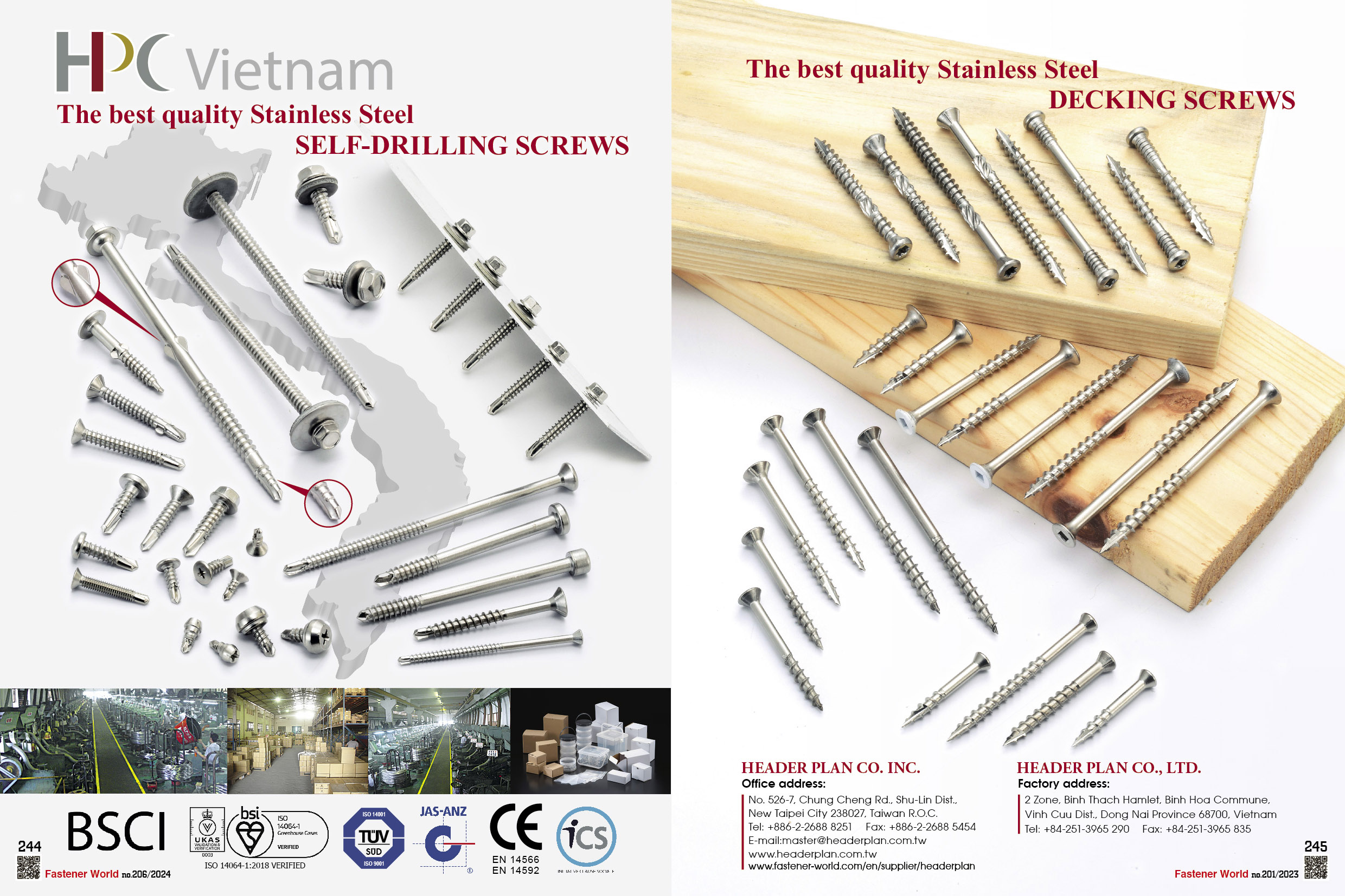 HEADER PLAN CO. INC.  , Stainless Steel Self-Drilling Screws, Stainless Steel Decking Screws