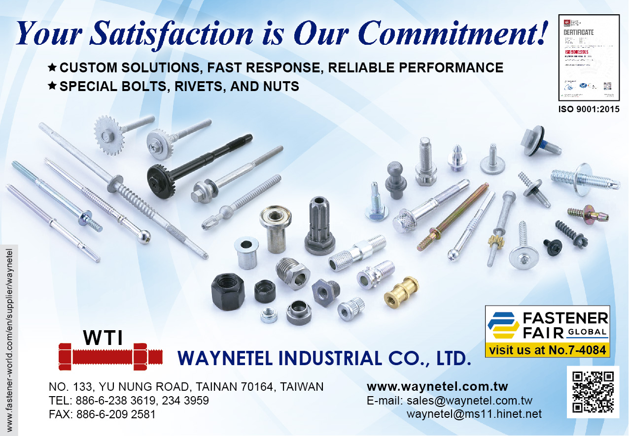 WAYNETEL INDUSTRIAL CO., LTD.  , Standard & Non-standard Fasteners, Customized Bolts, Pins, Rivets, CNC Turning Parts