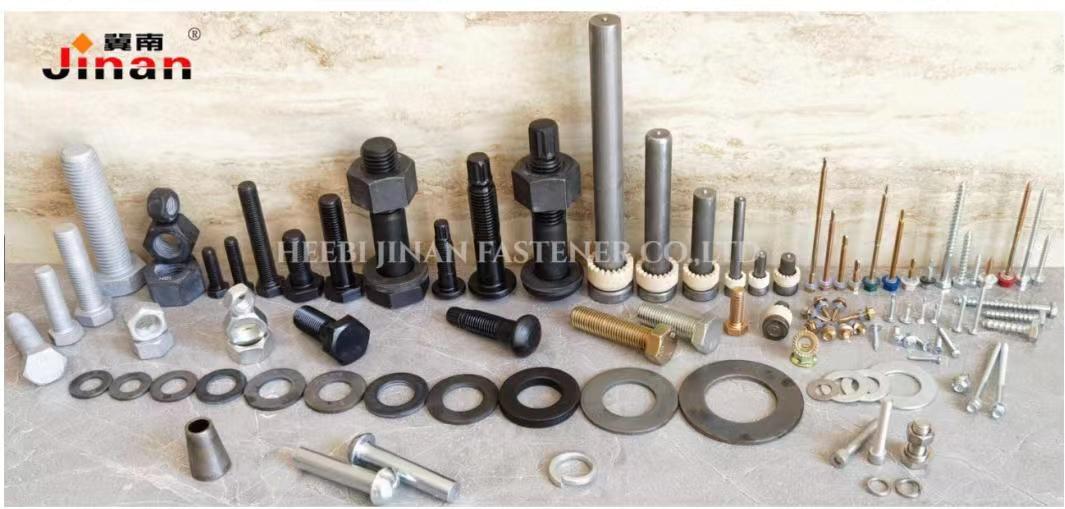 HEBEI JINAN FASTENER CO., LTD. , Shear Stud 圆柱头焊钉 10.9S Tension Control Bolt 10.9S扭剪螺栓 10.9S Structural Hex Bolt 10.9S结构的六角螺栓 Welding Stud 焊接螺柱 Flat Head Self-drilling Screw 平头自钻螺钉 Wood Screw 木螺丝 Insert Nut 铆母 Self-drilling Screw 自钻螺丝 Double-head Bolt 双头螺栓 Anchor Bolt 地脚螺栓 Hex Bolt And Nut 六角螺栓和螺母 Self-drilling Screw 自钻孔螺钉