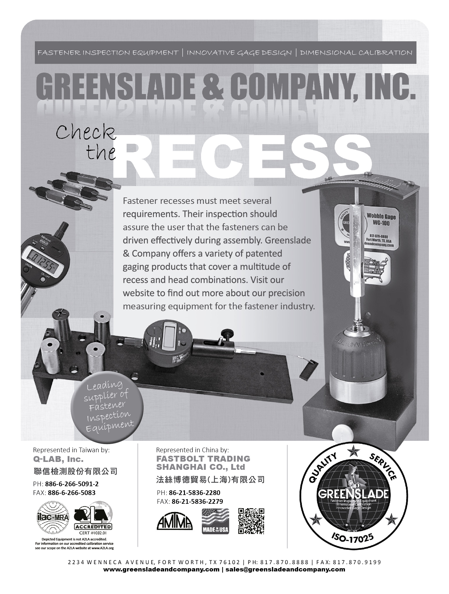 GREENSLADE & COMPANY, INC. , Fastation Measurement Systems for making in-process measurements