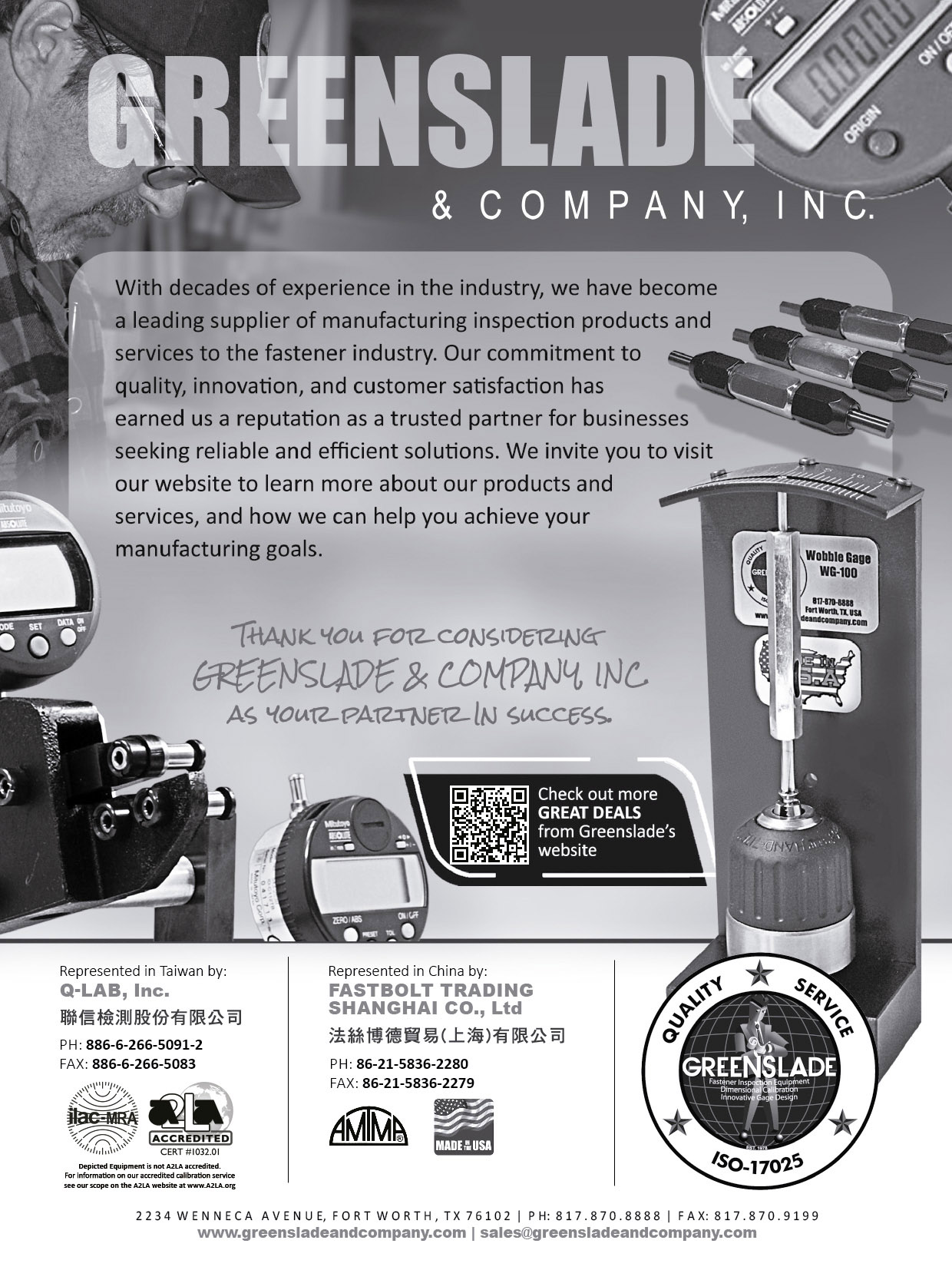 GREENSLADE & COMPANY, INC. , Fastation Measurement Systems for making in-process measurements