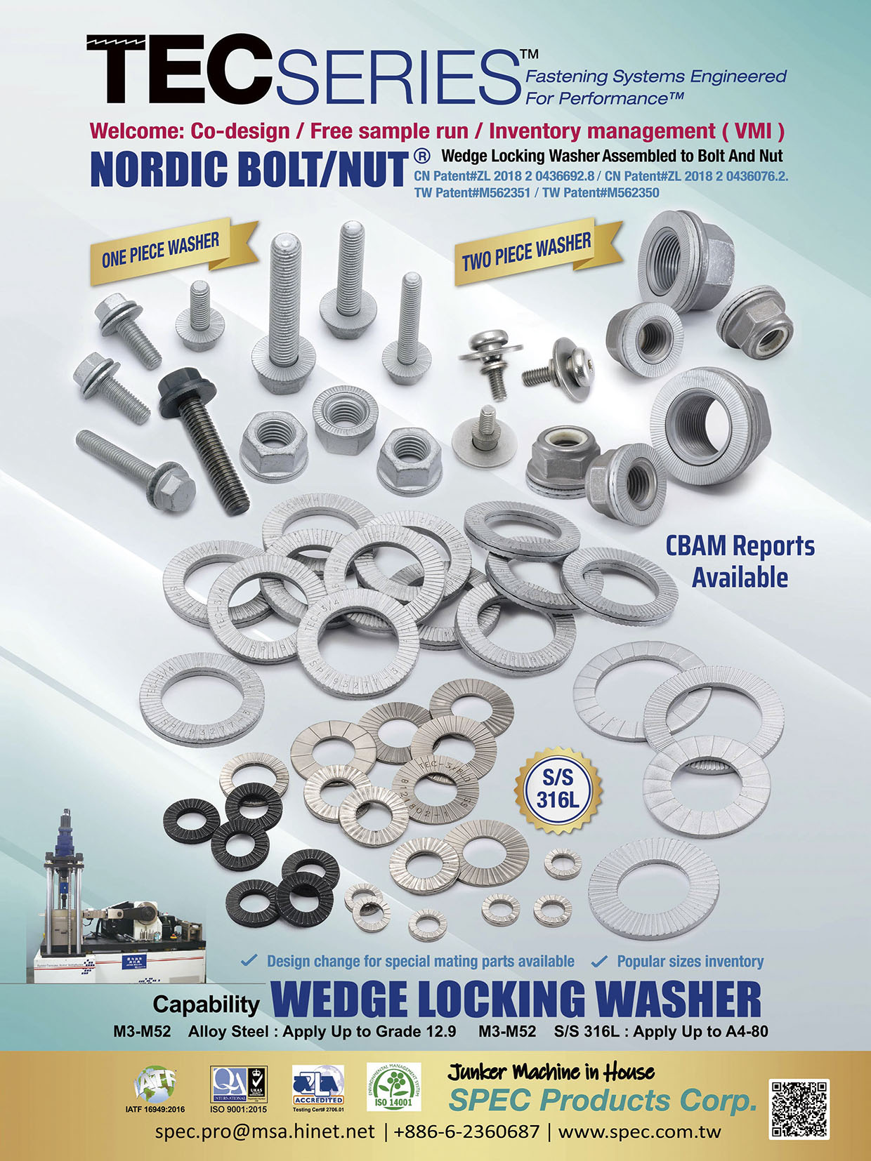 SPEC PRODUCTS CORP.  , Nordic Bolt / Nut, Wedge Locking Washer Assembled to Bolt and Nut