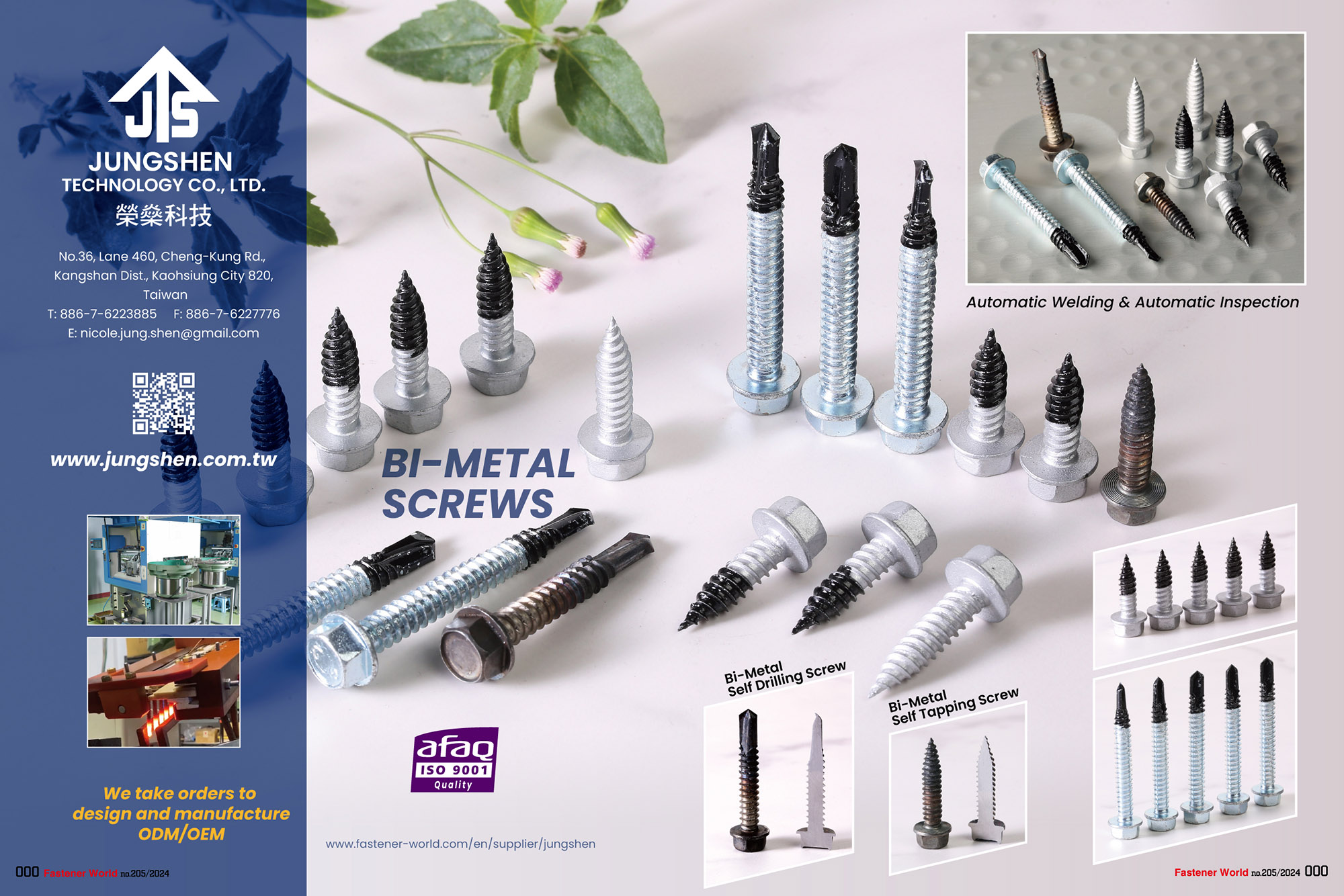 JUNGSHEN TECHNOLOGY CO., LTD. , Bi-Metal Screws, Bi-Metal Self Drilling Screws, Bi-Metal Tapping Screws, Automatic Welding & Automatic Inspection