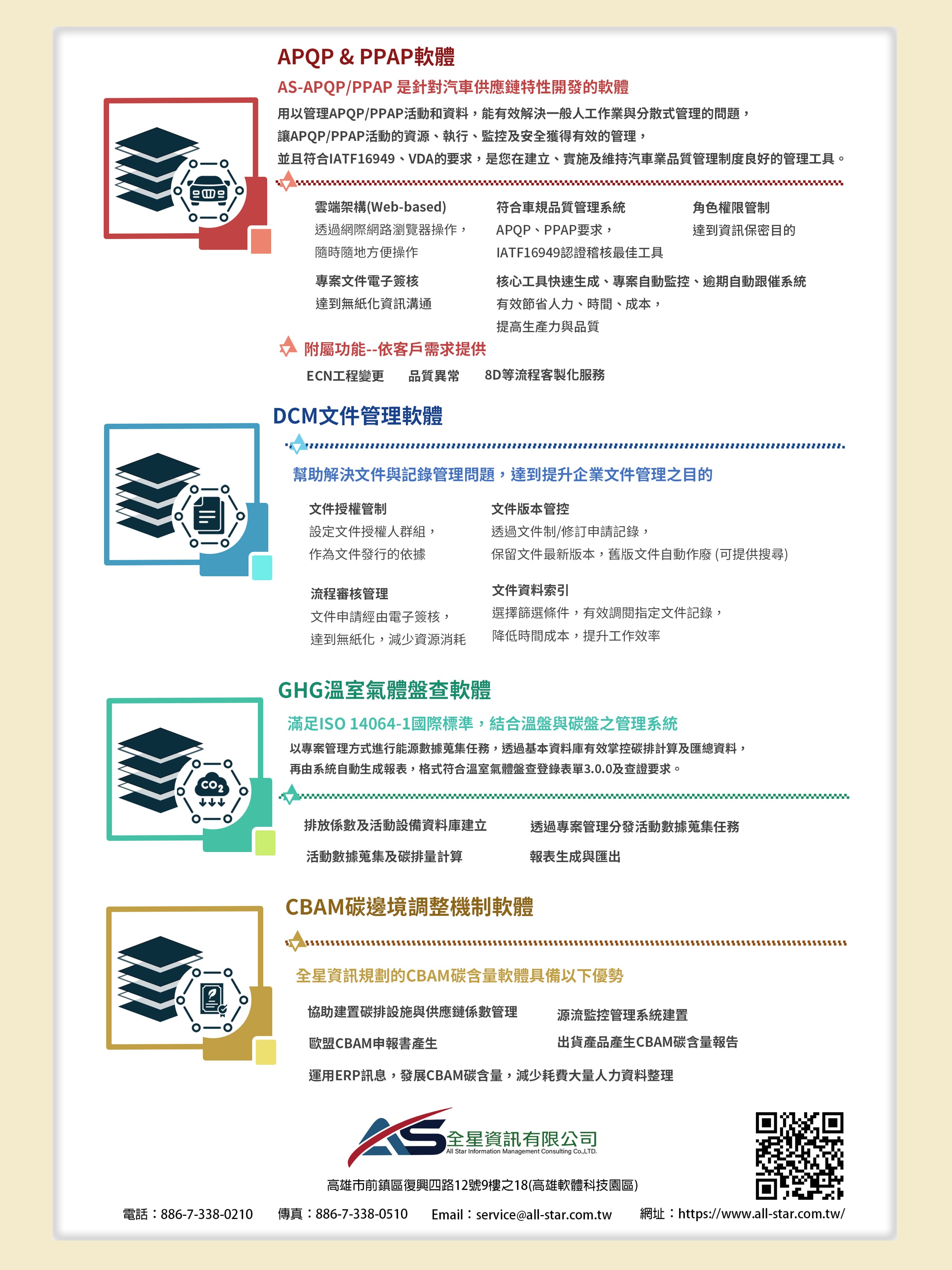 全星資訊有限公司 , APQP & PPAP軟體 / DCM文件管理軟體 / GHG溫室氣體盤查軟體 / CBAM碳邊境調整機制軟體