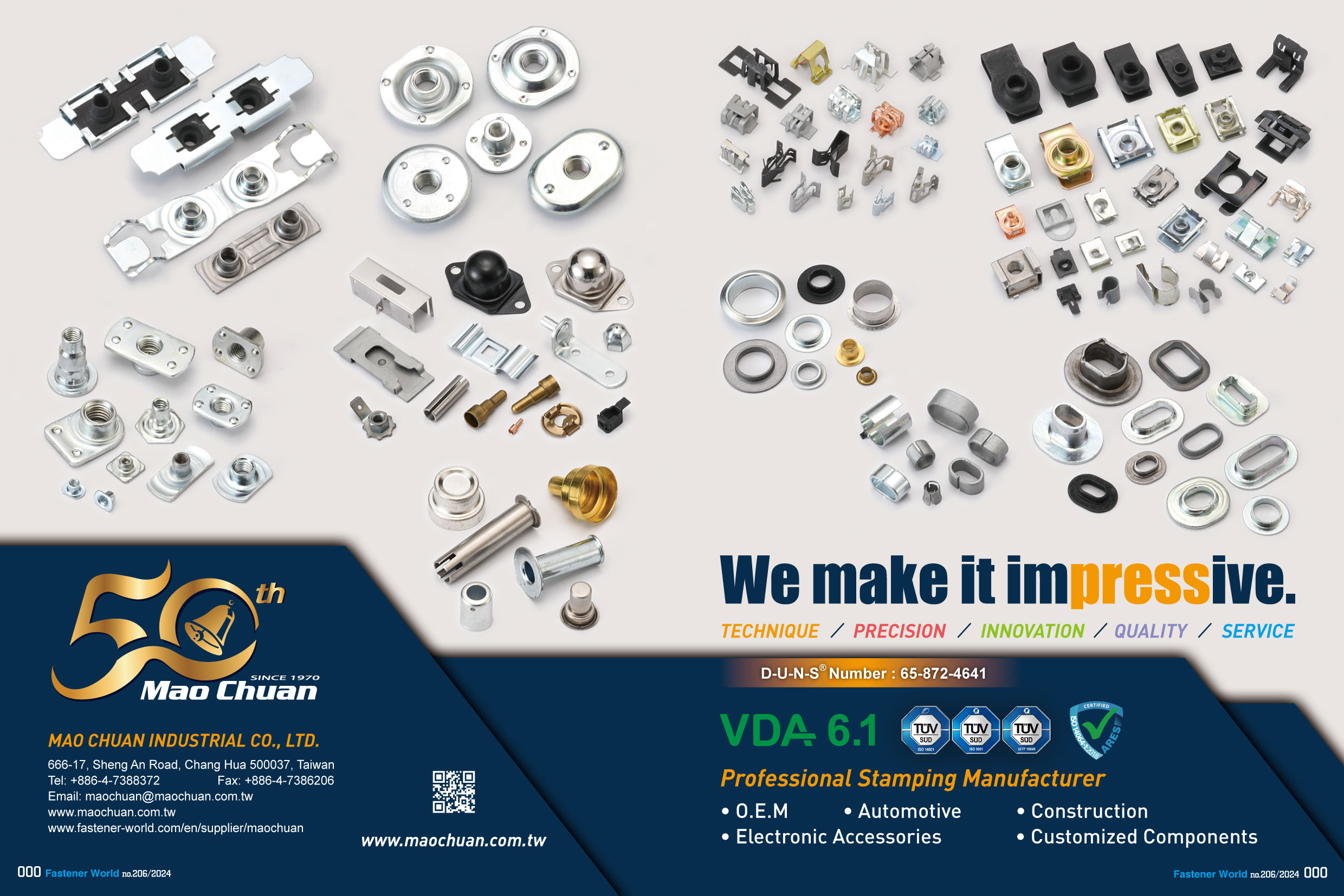 MAO CHUAN INDUSTRIAL CO., LTD. , Stamping (O.E.M, Electronic Accessories, Automotive, Customized Components, Construction)