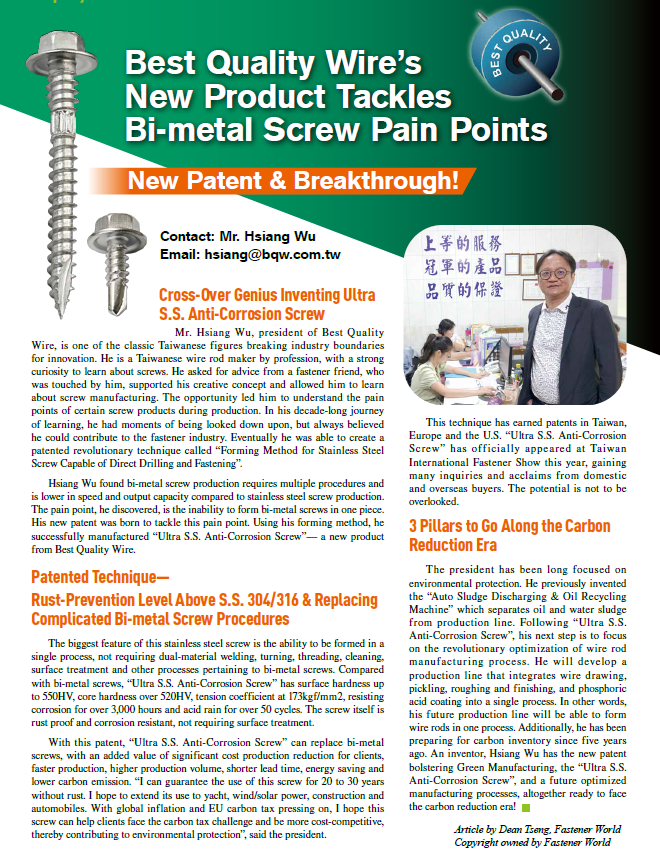 BEST QUALITY WIRE CO., LTD.  , Ultra S.S. Anti-corrosion Screws