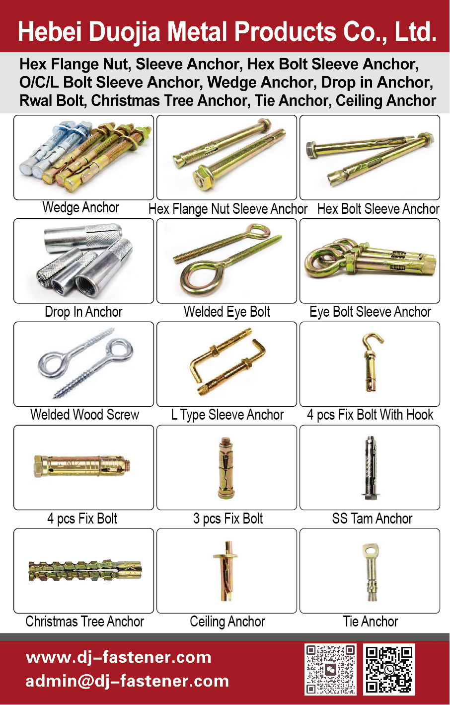 HEBEI DUOJIA METAL PRODUCTS CO.,LTD. (HEBEI MIJIA) , Eye Screw, Sleeve Anchor with Hex Bolt / Hex Nut, Drop in Anchor, Israel Sleeve Anchor