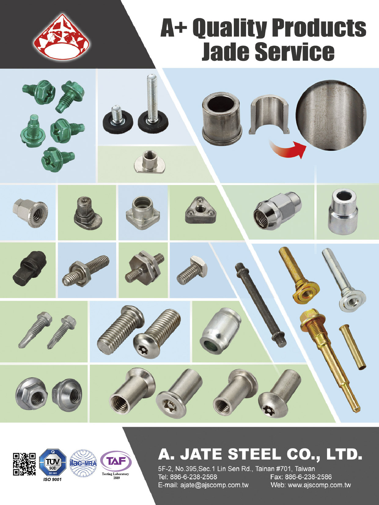 A. JATE STEEL CO., LTD.  , Nuts / Grease Nipple Series / Stainless Steel Bolts / Screws / T-Bolts / Guide Bolts SeriesGlide Assembly / Leveler Stamping Parts