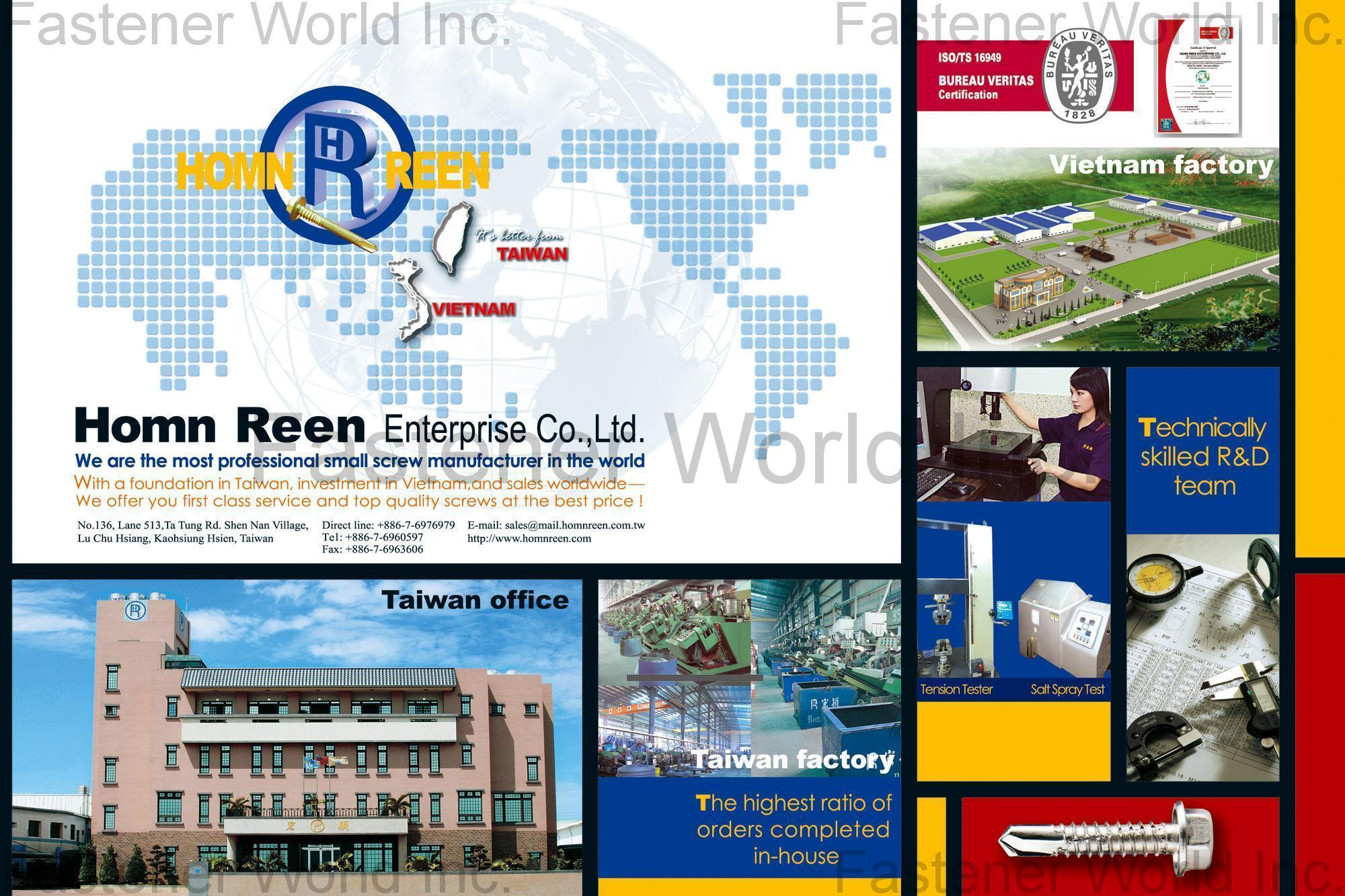 HOMN REEN ENTERPRISE CO., LTD.  , Bi-Metal Screw/Collated Screw/Machine Screw , Drywall Screws