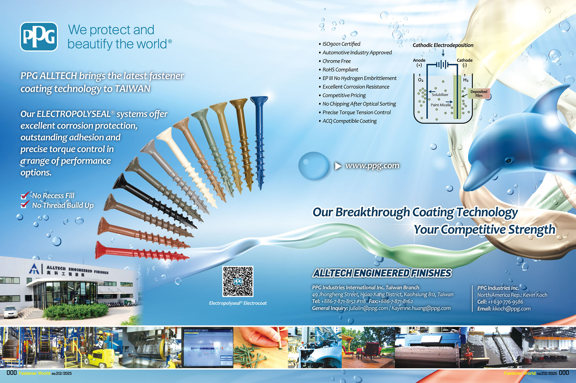 PPG INDUSTRIES INTERNATIONAL INC. TAIWAN BRANCH , Fastener surface treatment, anti-corrosion coating services. Electrocoat Colors, Phosphate / RA260 Oil, Spincoat Organic Coating Colors, Spincoat Zinc Rich / Aluminum Rich Coating
