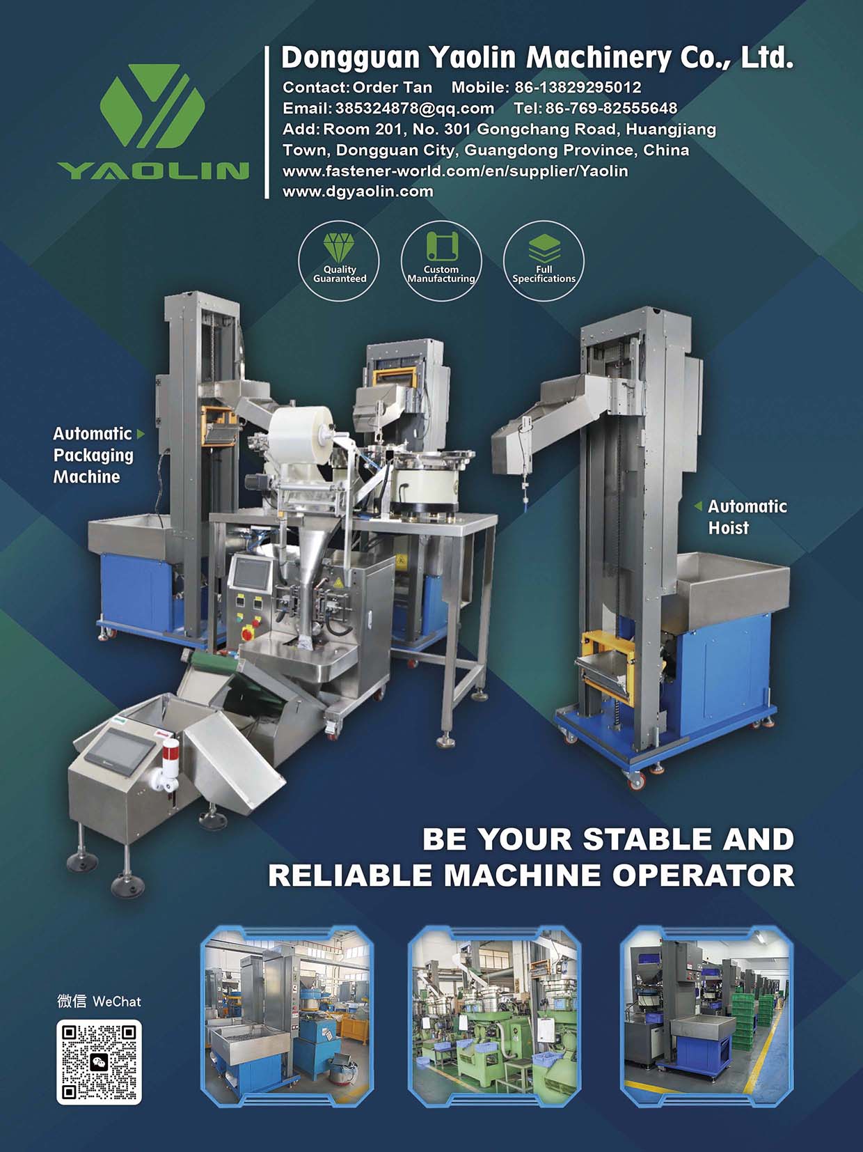 DONGGUAN YAOLIN MACHINERY CO., LTD. , Automatic Packaging Machine, Automatic Hoist