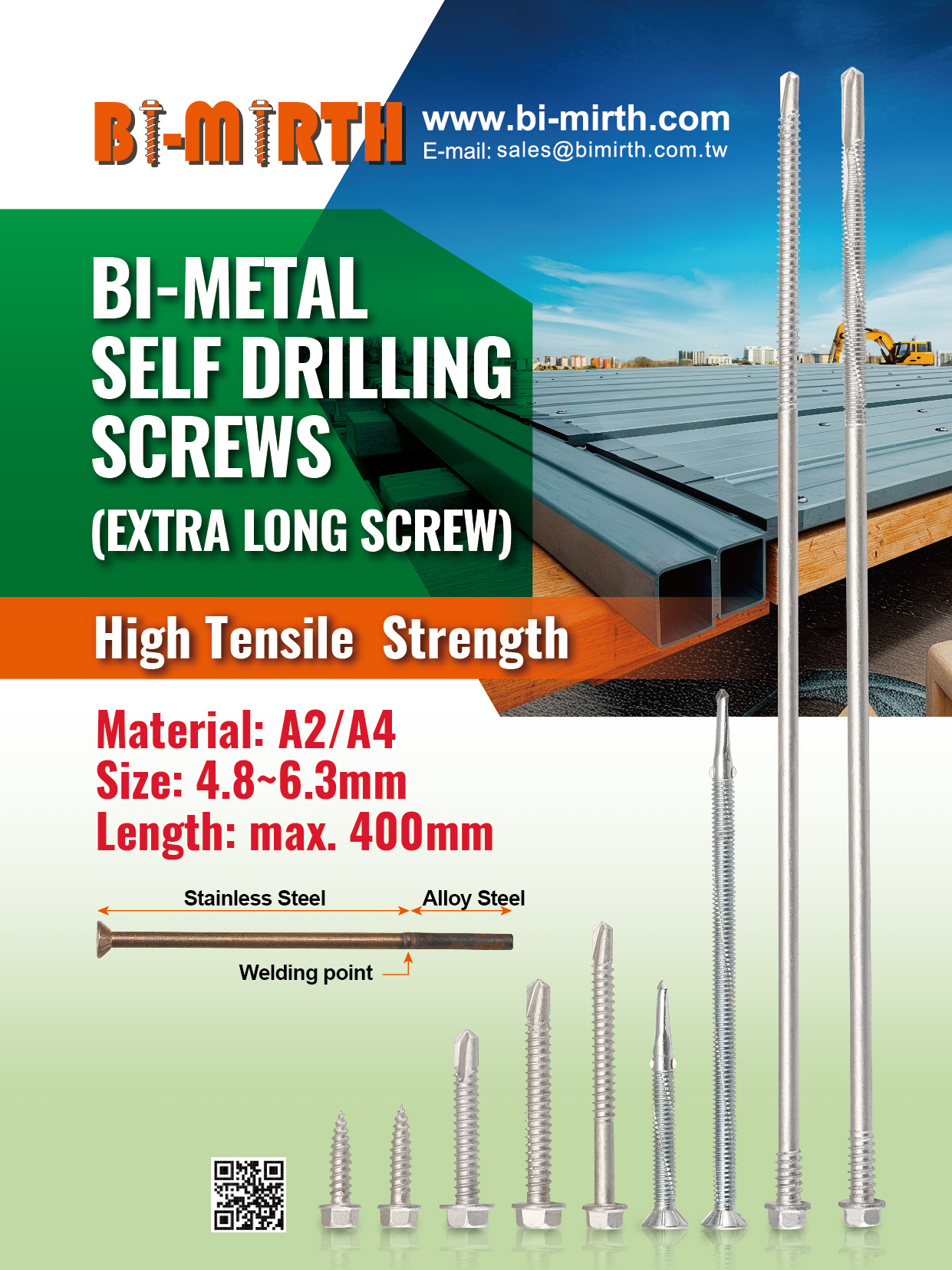 BI-MIRTH CORPORATION , Bi-Metal Self Drilling Screws (Extra Long Screws)