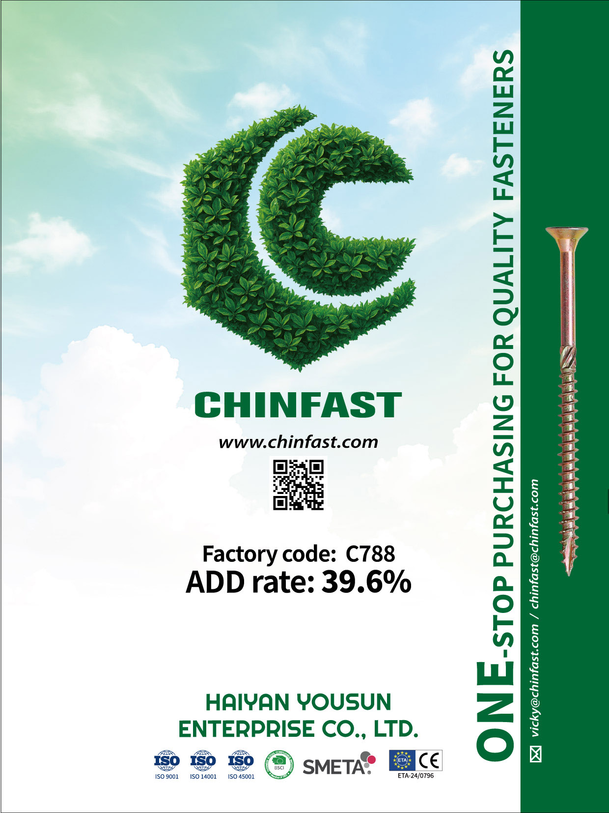 CHINFAST CO., LTD. , Fastners, Screws, Nuts, Thread Rods, DIY Packing SS Screw, SS Bolt, SS Nut, SS Washer, SS Threaded Rod, DIY (Assorted screw kit, Plastic box packing, Square tub packing)