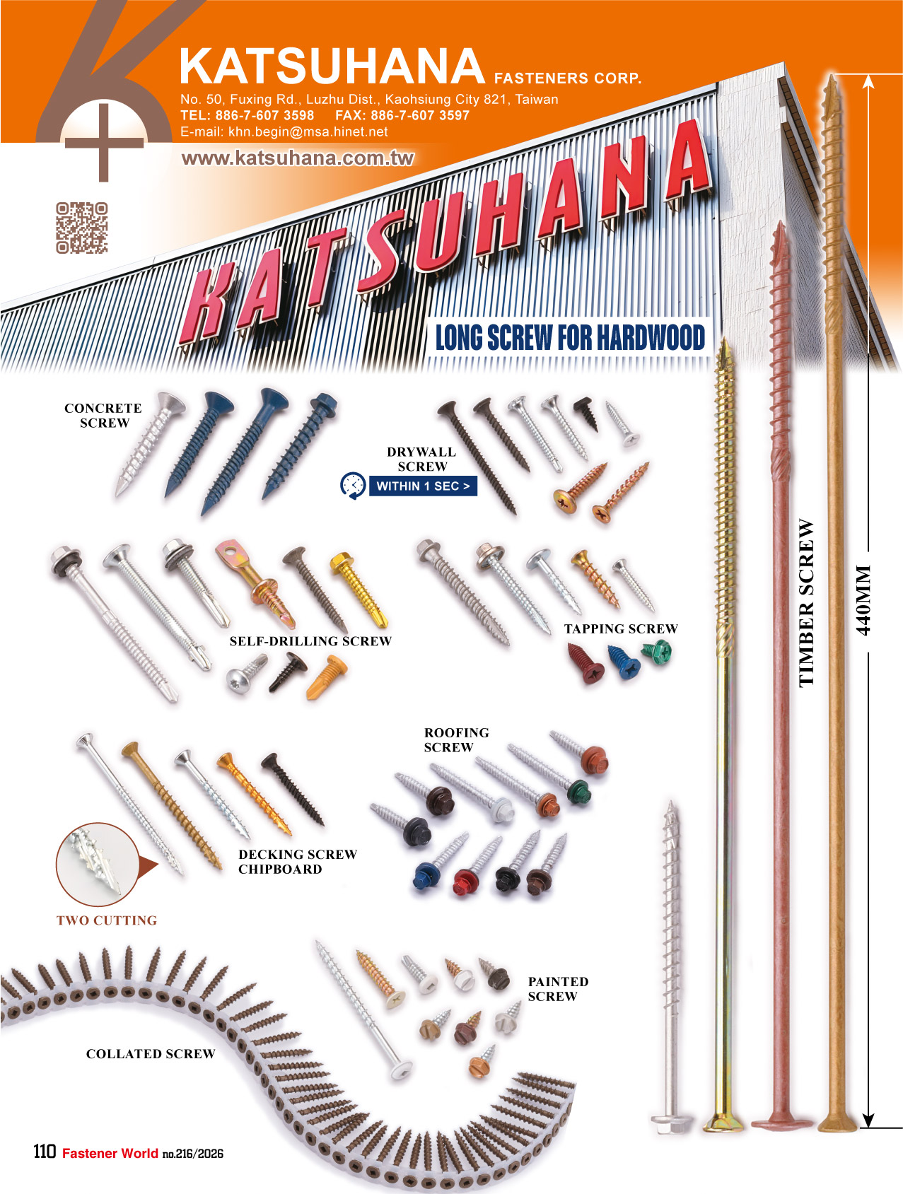 KATSUHANA FASTENERS CORP. , Concrete Screws, Drywall Screws, Self-Drilling Screws, Tapping Screws, Roofing Screws, Decking Screws, Chipboard Screws KATSUHANA FASTENERS CORP. , Concrete Screws, Drywall Screws, Self-Drilling Screws, Tapping Screws, Roofing Screws, Decking Screws, Chipboard Screws