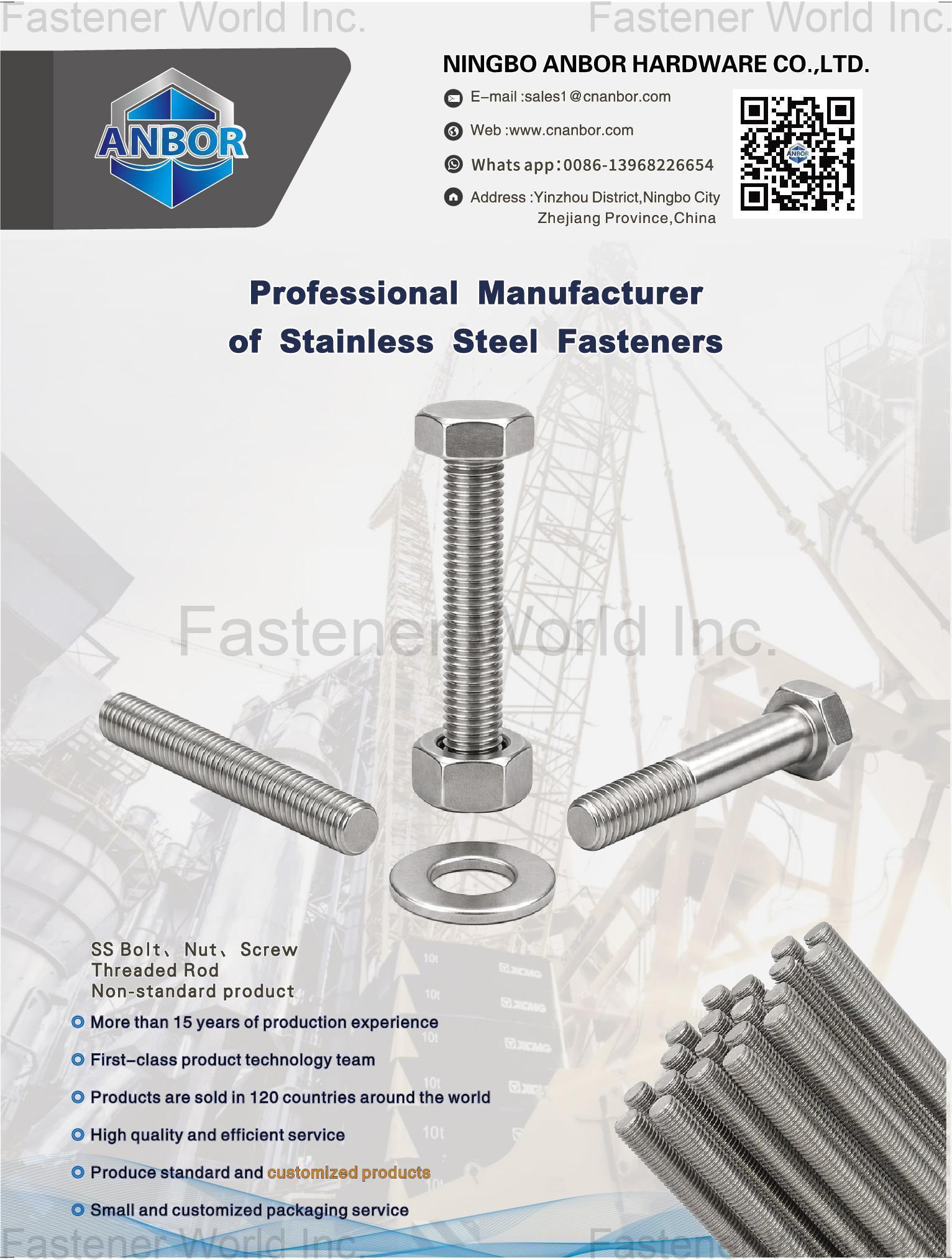 NINGBO ANBOR HARDWARE CO., LTD. , Stainless Steel Fasteners NINGBO ANBOR HARDWARE CO., LTD. , Stainless Steel Fasteners