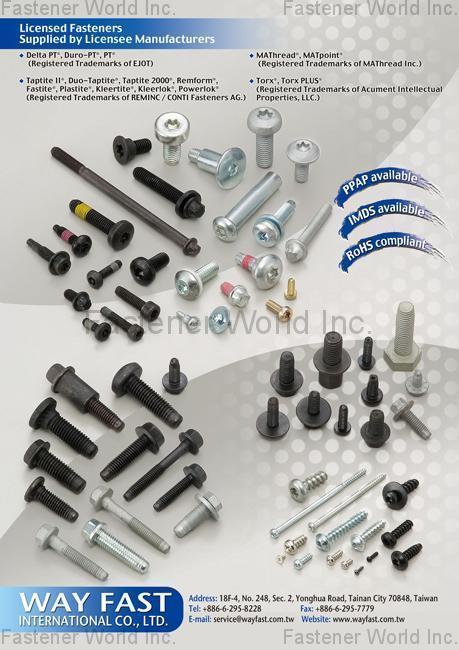 WAY FAST INTERNATIONAL CO., LTD.  , Licensed Fasteners , All Kinds of Screws
