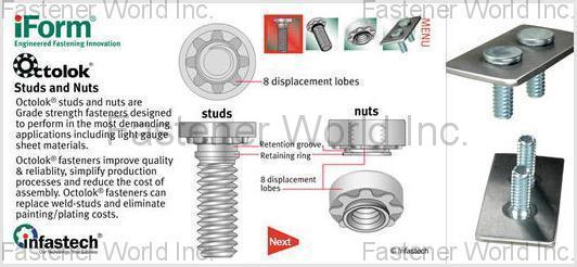 INFASTECH/TRI-STAR LIMITED TAIWAN BRANCH , CLINCH STUDS & NUTS , Clinch Stud Screws