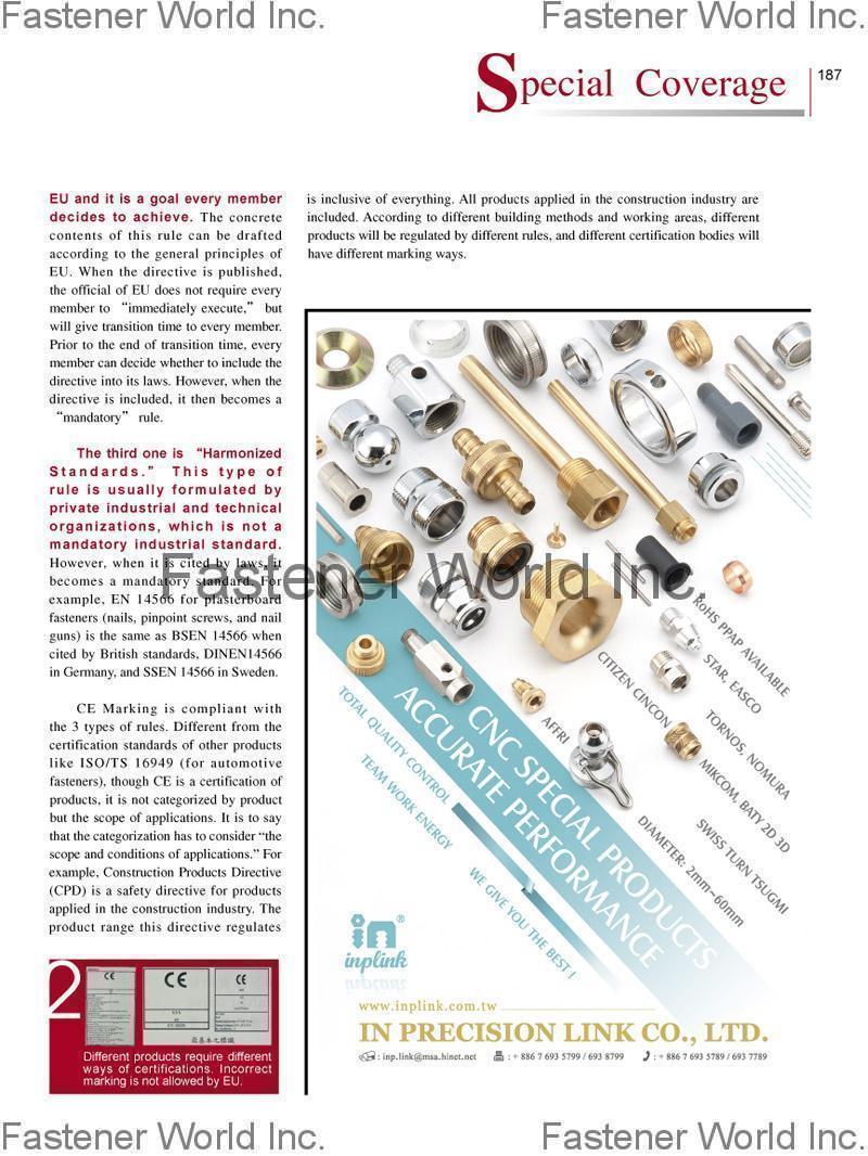 IN PRECISION LINK CO., LTD.  , Auto Parts, CNC / Lathe Parts, RF Connectors, Shafts, Pins , Automotive & Motorcycle Special Screws / Bolts