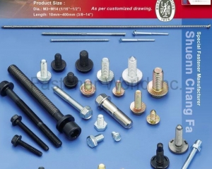 Special Long Screws,Solar Screws,Concrete Screws,Self-Drilling Screws,Self-Tapping Screws,Wood Screws,Chipboard Screws,Drywall Screws,Furniture Screws,Distance Screw,Anchor Screw,Patent Screws,Chipboard Screw Triangle Thread,Automotive Fasteners,Machine Screws,Stainless Steel Screws,Special Screws,Triangular Thread Screws,SEMS,Stud,Stud Bolt,T Head Bolts,Self Tapping Screws,Hex Head Cap Screws,Hex Bolts,Hex Washer Head Shoulder Screws,Special Should Screw,Carriage Short Shoulder Bolts,Special Double Thread Screws,Double End Screws Hanger Bolt,Double End Screws,Special Nut,Brass Material,Copper(SHUENN CHANG FA ENTERPRISE CO., LTD. )