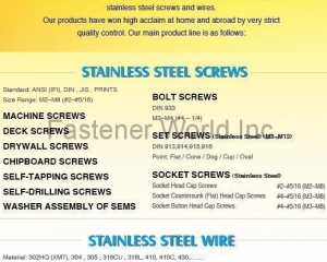 MACHINE SCREWS,DECK SCREWS,DRYWALL SCREWS,CHIPBOARD SCREWS,SELF-TAPPING SCREWS,SELF-DRILLING SCREWS,WASHER ASSEMBLY OF SEMS,BOLT SCREWS,SET SCREWS,SOCKET SCREWS(RODEX FASTENERS CORP.)