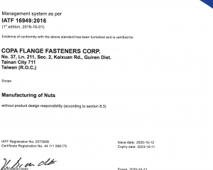 CERTIFICATE IATF16949(COPA FLANGE FASTENERS CORP.)