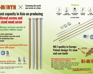 Largest Cpacity in Asia on producing (full-thread screws and long-sized wood screw) No. 1 quality in Europe Patent design - Tri-claw and saw teeth(BI-MIRTH CORPORATION)