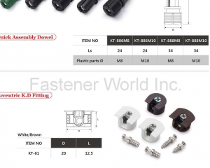 KayTai,KD FITTINGS,Dowels,Zinc Alloy Cams,Quick Assembly Dowels,Eccentric  ASSEMBLY TOOLS & PARTS,Wrench,Allen Keys,Wooden Dowelsm,Plastic Cover Caps  Nuts,D Nuts,E Nuts,Insert Nuts,Sleeve Nuts,Connecting Nuts,Rivets,Cross Dowels,Nylon Nuts. SHELF SUPPORTS,Steel Pins,Glass Shelf Supports,Steel Shelf Supports,Supporting Pins  SCREWS,Chipboard Screws,HI-LO Screws,Coating Screws,EURO Screws,Furniture Screws,Countersunk Screws,Pan Head Screws,JCBB / JCBC / JCBD Screws,Machine Screws,Knob Screws,Connecting Screws,5/32