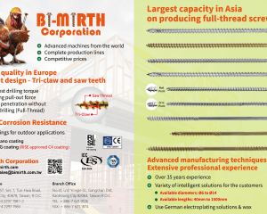 No. 1 quality in Europe Patent design -Tri-claw and saw teeth, High Corrosion Resistance, Full-thread Screws(BI-MIRTH CORPORATION)