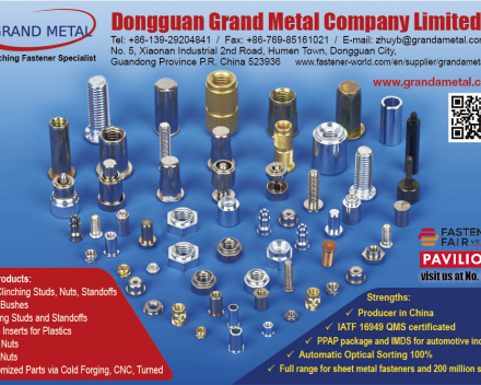Self-Clinching Studs, Nuts, Standoffs, Rivet Bushes, Welding Studs and Standoffs, Brass Inserts for Plastics, Cage Nuts, Rivet Nuts, Customized Parts via Cold Forging, CNC, Turned(DONGGUAN GRAND METAL COMPANY LIMITED)